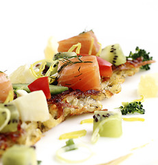 Image showing Potato pancakes with smoked salmon