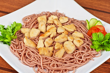 Image showing pasta with chicken meat