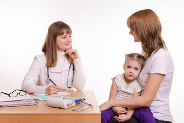 Image showing Pediatrician in office talking with my mother sick child