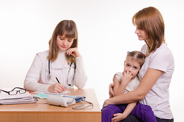 Image showing Pediatrician writes appointment for treatment sick child