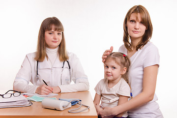 Image showing A child with his mother at a reception at the pediatrician