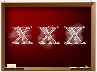 Image showing XXX text drawn on red chalkboard