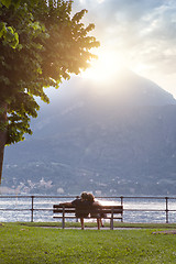 Image showing View of Como lake on sunset in Bellagio, Italy