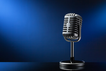 Image showing Retro microphone on blue