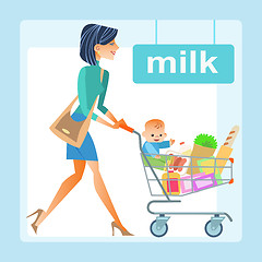 Image showing mom hopping cart baby store