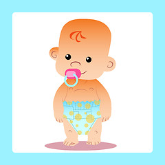 Image showing Happy baby with a pacifier in diapers