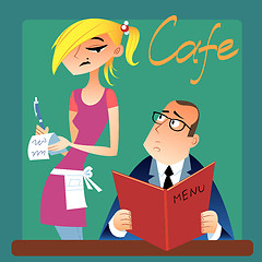 Image showing waitress takes an order from a customer in the cafe