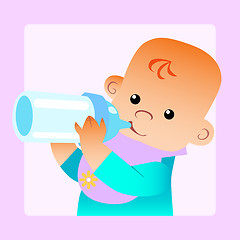 Image showing Baby eats food milk bottle