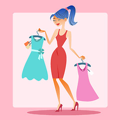 Image showing Girl shopping dress choice