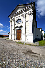 Image showing  church     the sumirago  closed brick tower sidewalk italy  lom