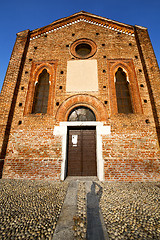 Image showing  church  in  the parabiago  old   closed brick tower sidewalk  