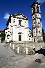 Image showing  the sumirago    church  closed brick tower sidewalk italy   