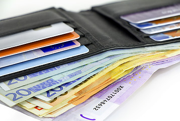 Image showing Credit cards and Euro banknotes