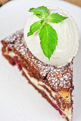 Image showing chocolate cake with jam ice cream