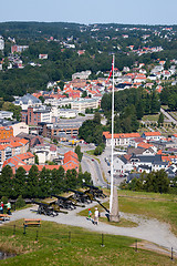 Image showing FREDRIKSTEN, NORWAY - JULY 21, 2013: Visitors looking at cannons