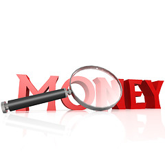 Image showing Magnifying glass with red money word
