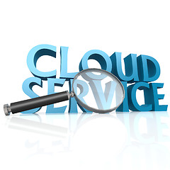 Image showing Magnifying glass with blue cloud service word