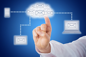 Image showing Finger Touching Email Cloud In Messaging Network