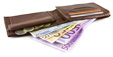 Image showing Wallet with Euro banknotes