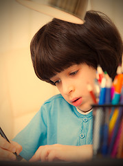 Image showing Boy doing homework, portrait