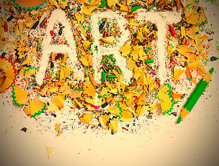 Image showing word Art over a shavings of pencils for drawing