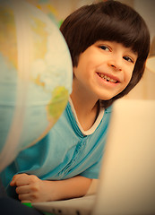 Image showing boy on a geography lesson