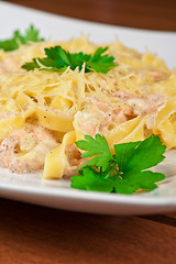 Image showing Pasta with shrimps