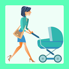 Image showing young mother with a baby carriage