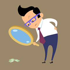 Image showing Businessman looking for money in magnifying glass