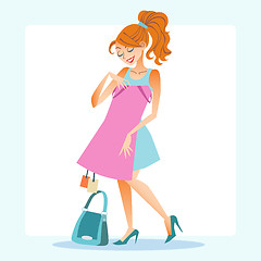 Image showing girl chooses to dress store shopping