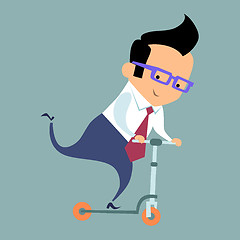 Image showing Businessman riding a scooter