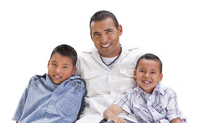 Image showing Hispanic Father and Sons on White