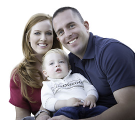 Image showing Young Attractive Parents and Child Portrait on White