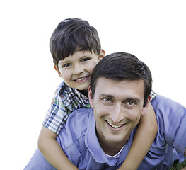 Image showing Father and Son Playing Piggyback Isolated on White