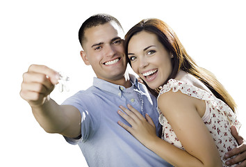 Image showing Military Couple with House Keys Isolated on White