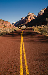 Image showing Red Asphalt Roadway Redrock Canyon Utah Backroads