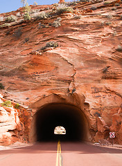 Image showing Stone Highway Tunnel Red Roadway Zion Park Highway