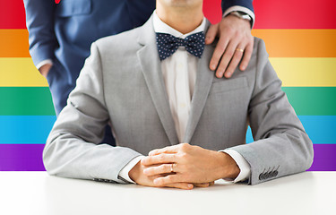 Image showing close up of male gay couple with wedding rings on