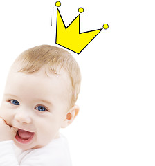 Image showing close up of happy smiling baby with crown doodle