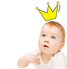 Image showing close up of happy baby with crown doodle