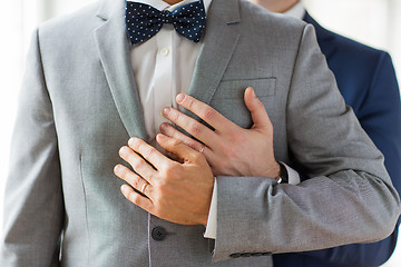 Image showing close up of male gay couple with wedding rings on