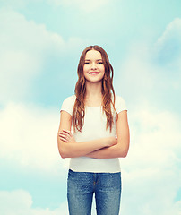 Image showing smiling teenager in blank white t-shirt