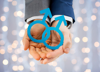 Image showing close up of happy male gay couple with love symbol