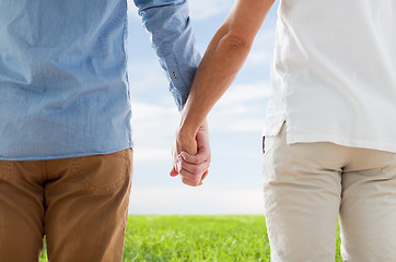 Image showing close up of happy male gay couple holding hands