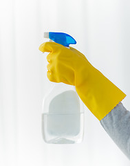 Image showing close up of hand with cleanser spraying