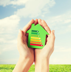 Image showing hands holding green paper house