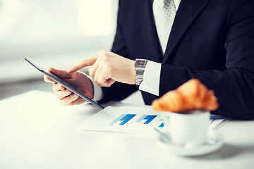 Image showing man with tablet pc and cup of coffee