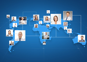 Image showing pictures of businesspeople over world map