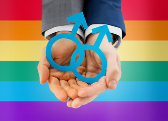 Image showing close up of happy male gay couple with love symbol