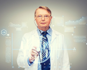 Image showing calm doctor or professor with stethoscope